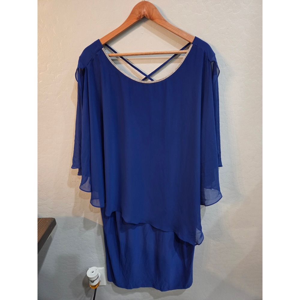 MSK Women Goddess Blue Rhinestone Tiered Chiffon Dress 24W Mother of Wedding